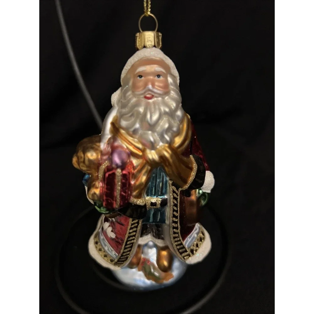 Vintage Fitz & Floyd Glass Santa Claus Ornament Hand Painted Figure Christmas